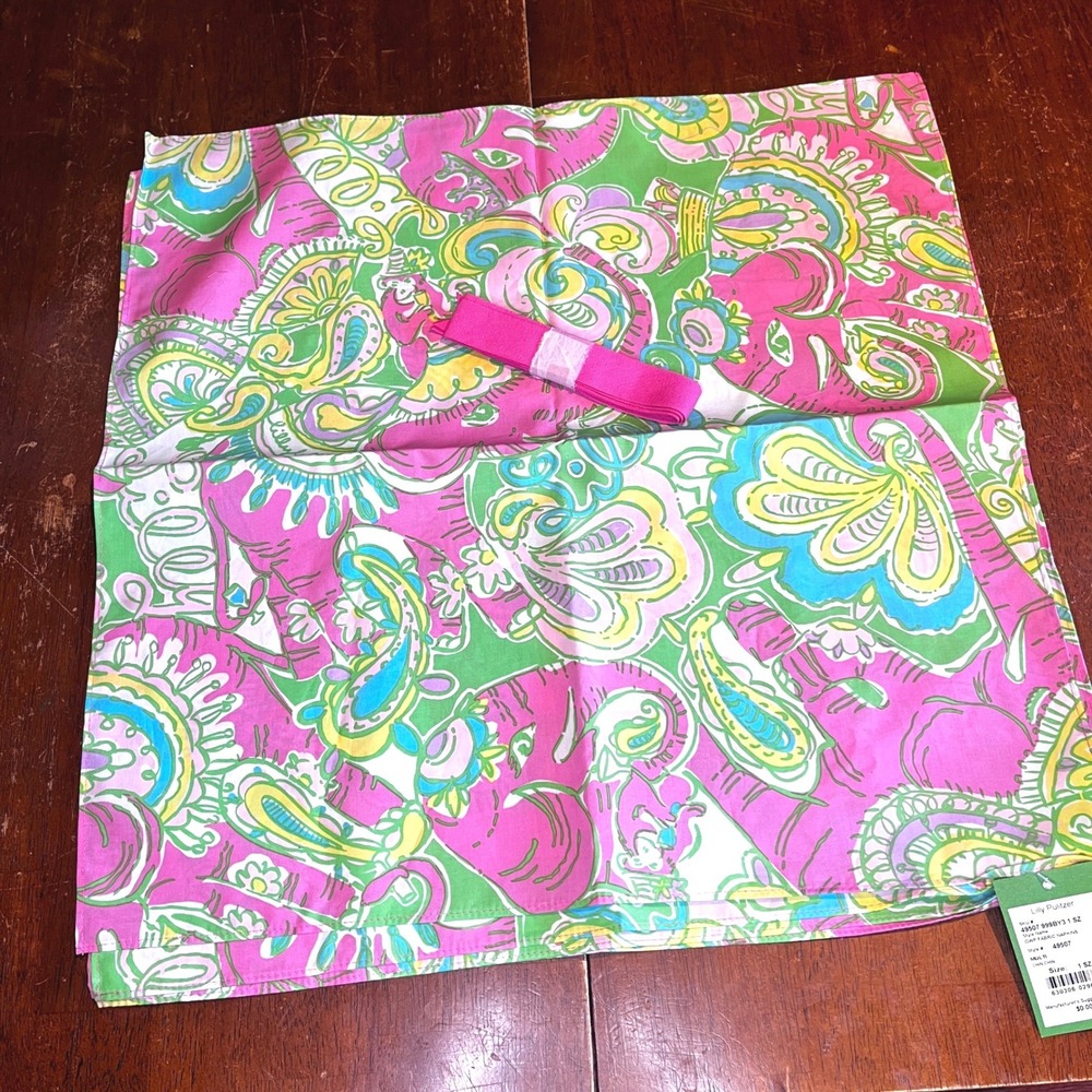 Lilly Pulitzer Chin Chin Elephant Fabric Napkins Set Pink Green Multi 49507 NEW